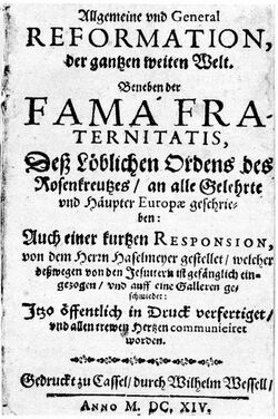 German title page of the 1614 Kassel volume containing the Fama.