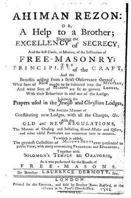 Title page identifying Laurence Dermott as compiler of Ahiman Rezon.